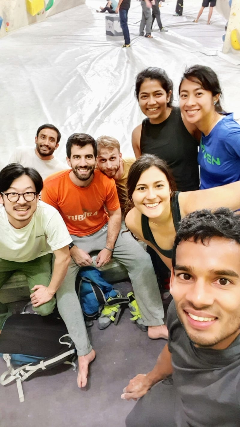 A group of INSEAD climbers similing at the camera