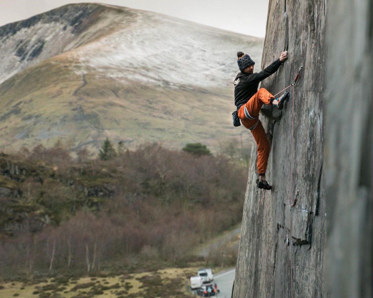 British climber Matthew Wright sport climbing in Dinorwig Quarries, Wales