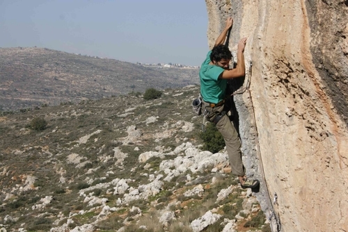 Sport climbing in Palestine with a view over the West Bank