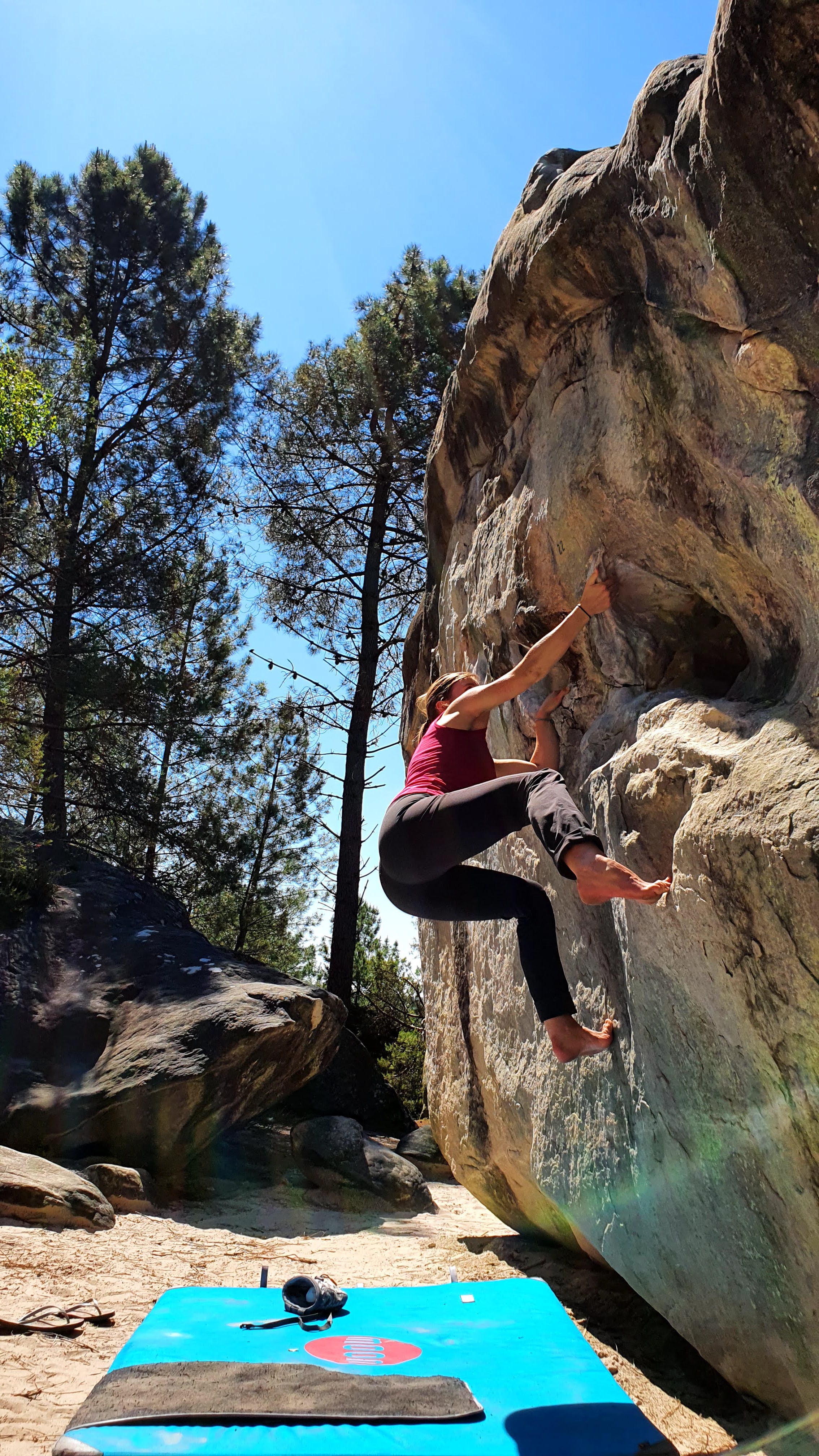 Barefoot bouldering in Fontainebleau
