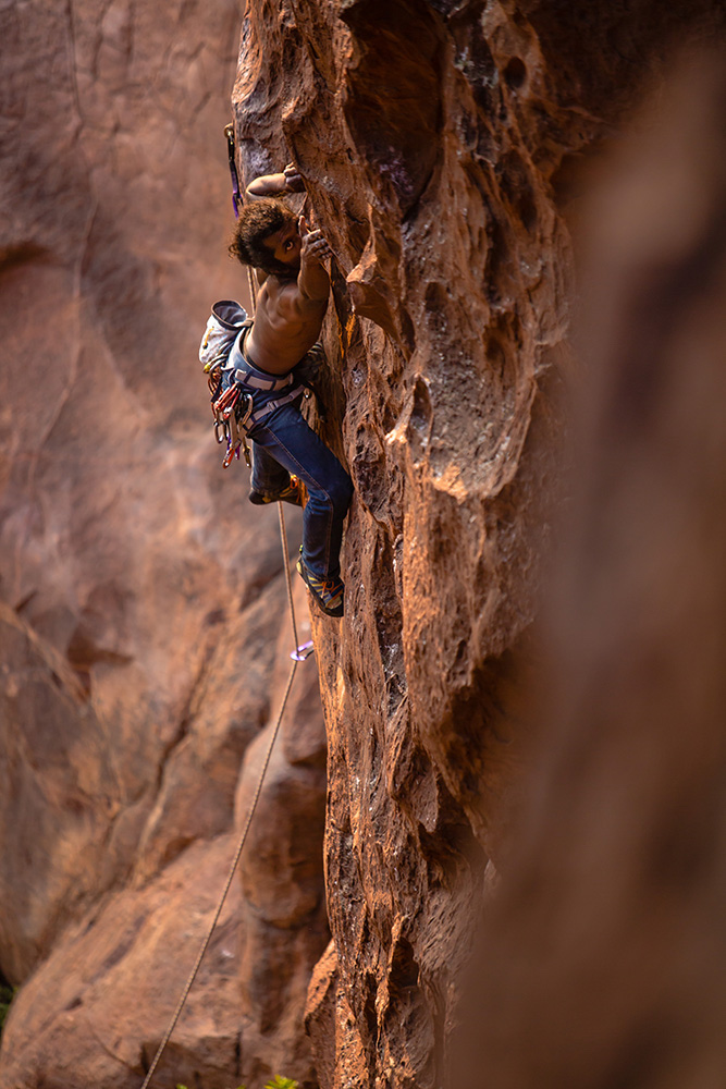 A rock climber in Hampi, India
