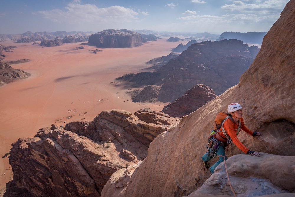 Trad climbing in Jordan