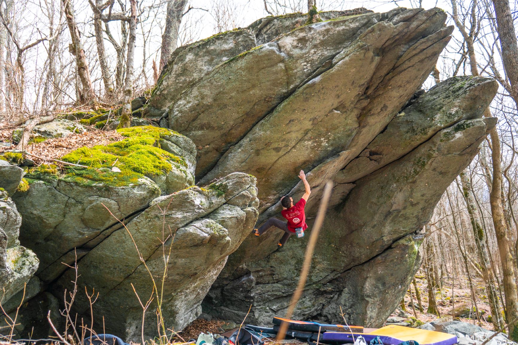 Aaron Parlier making the move on a boulder Grayson Highlands State Park