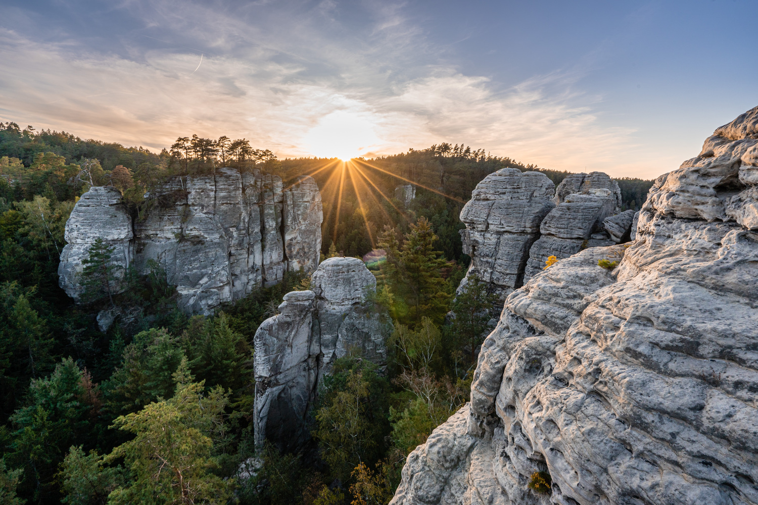 The sandstone towers of Cesky Raj at Sunset