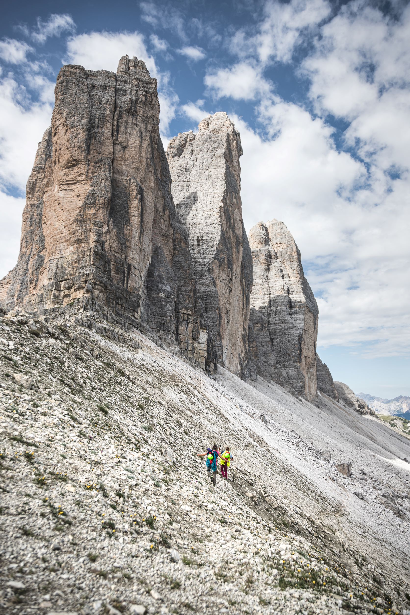 Eline Le menestrel approaching a route in the Dolomites