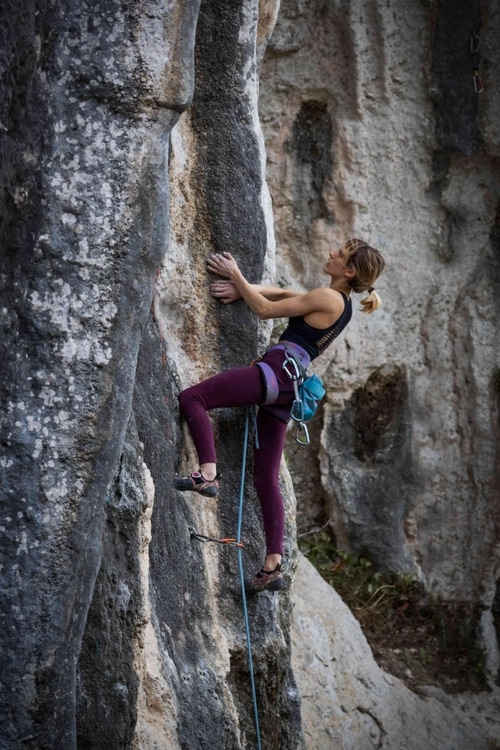 A climber on tufas in Camaiore, Tuscany