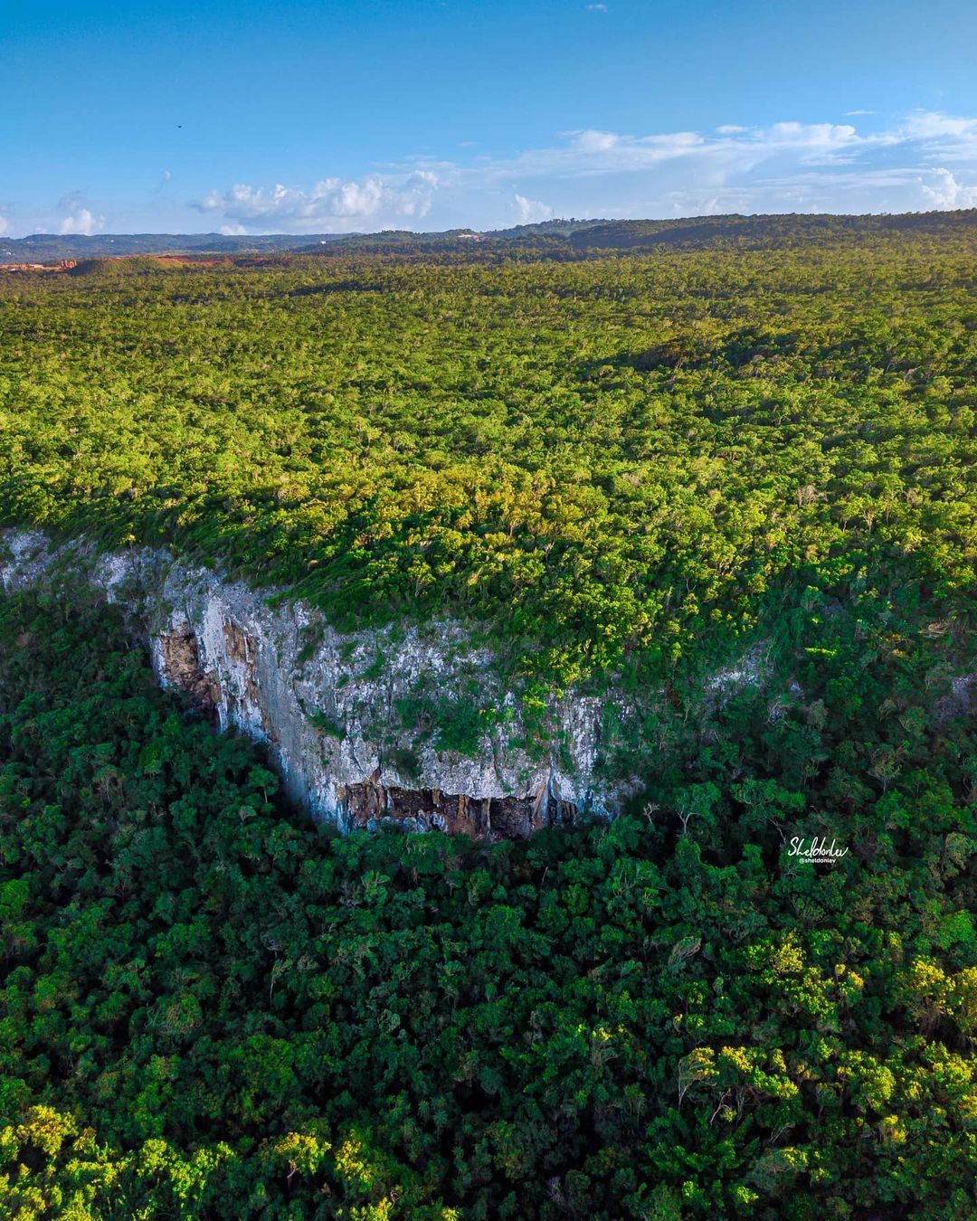 Arial shot of the rock climbing crag at Discovery bay, jamaica