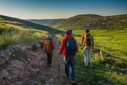 Climbers walking out to the crag in Palestine