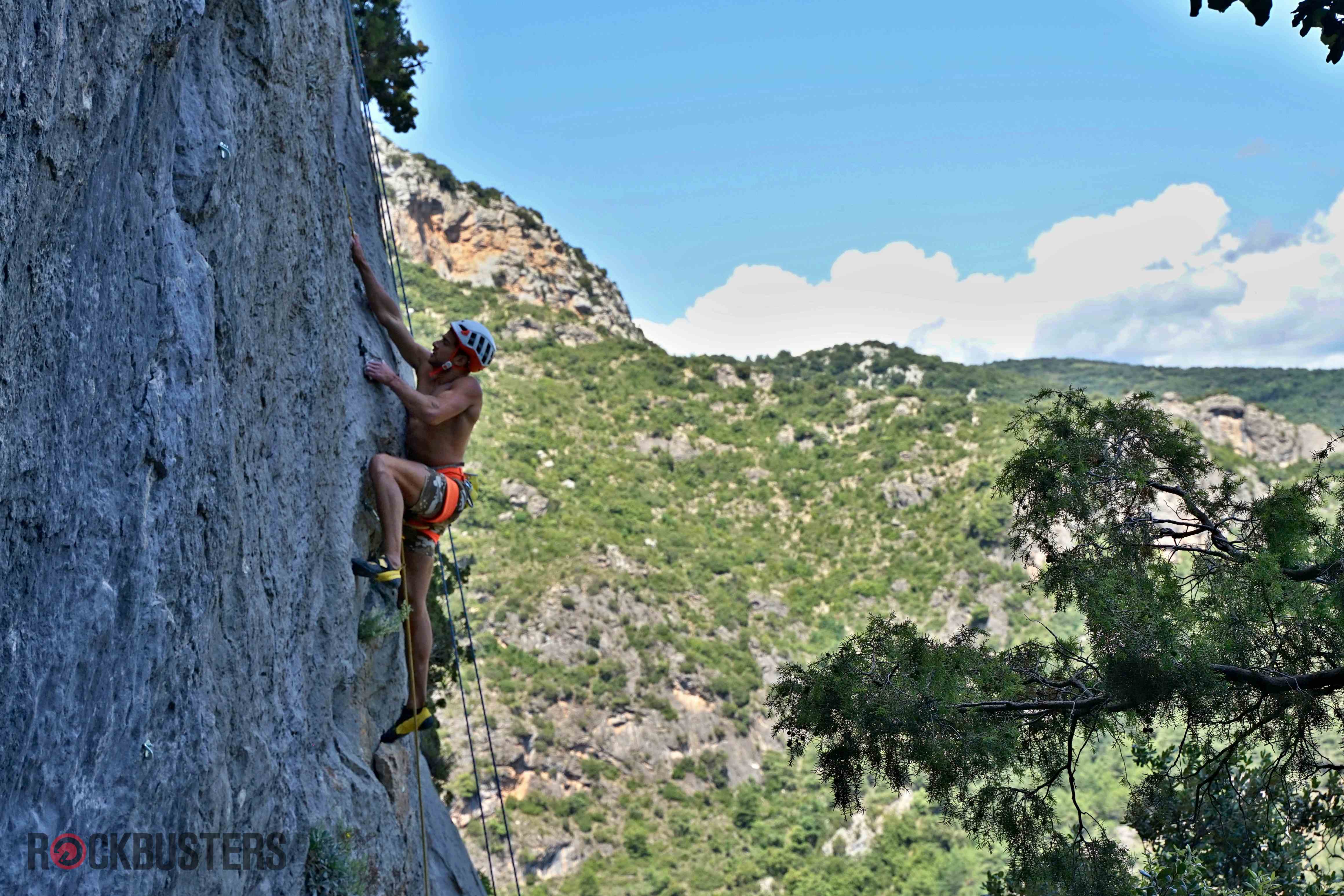 A sport climber during Rockbusters' Advanced sport climbing coourse