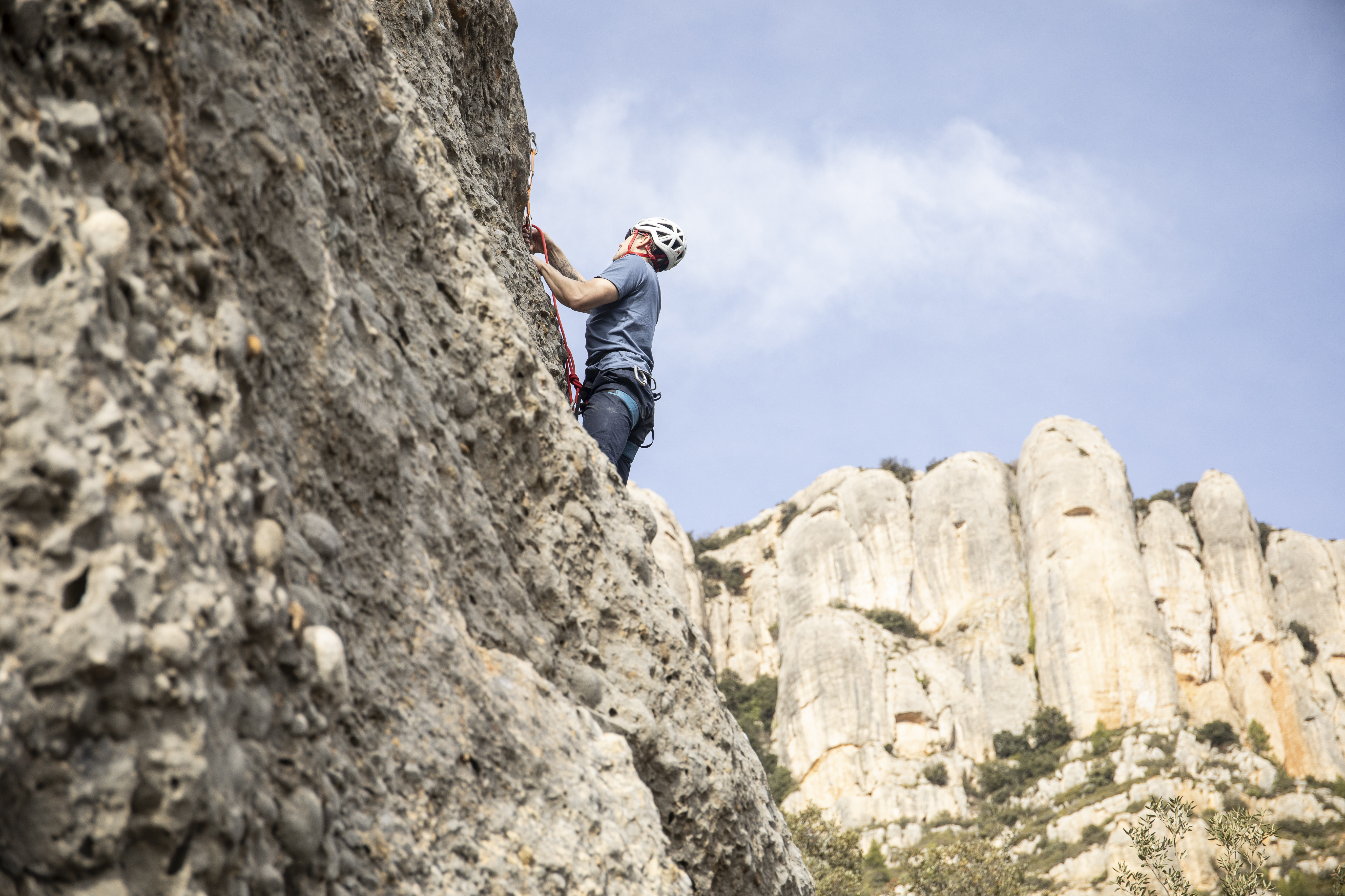 Close up shot of a person climbing in Arboli, Catalonia