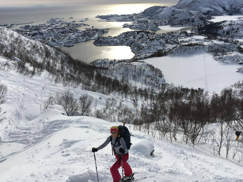 A person ski-touring in Lofonten