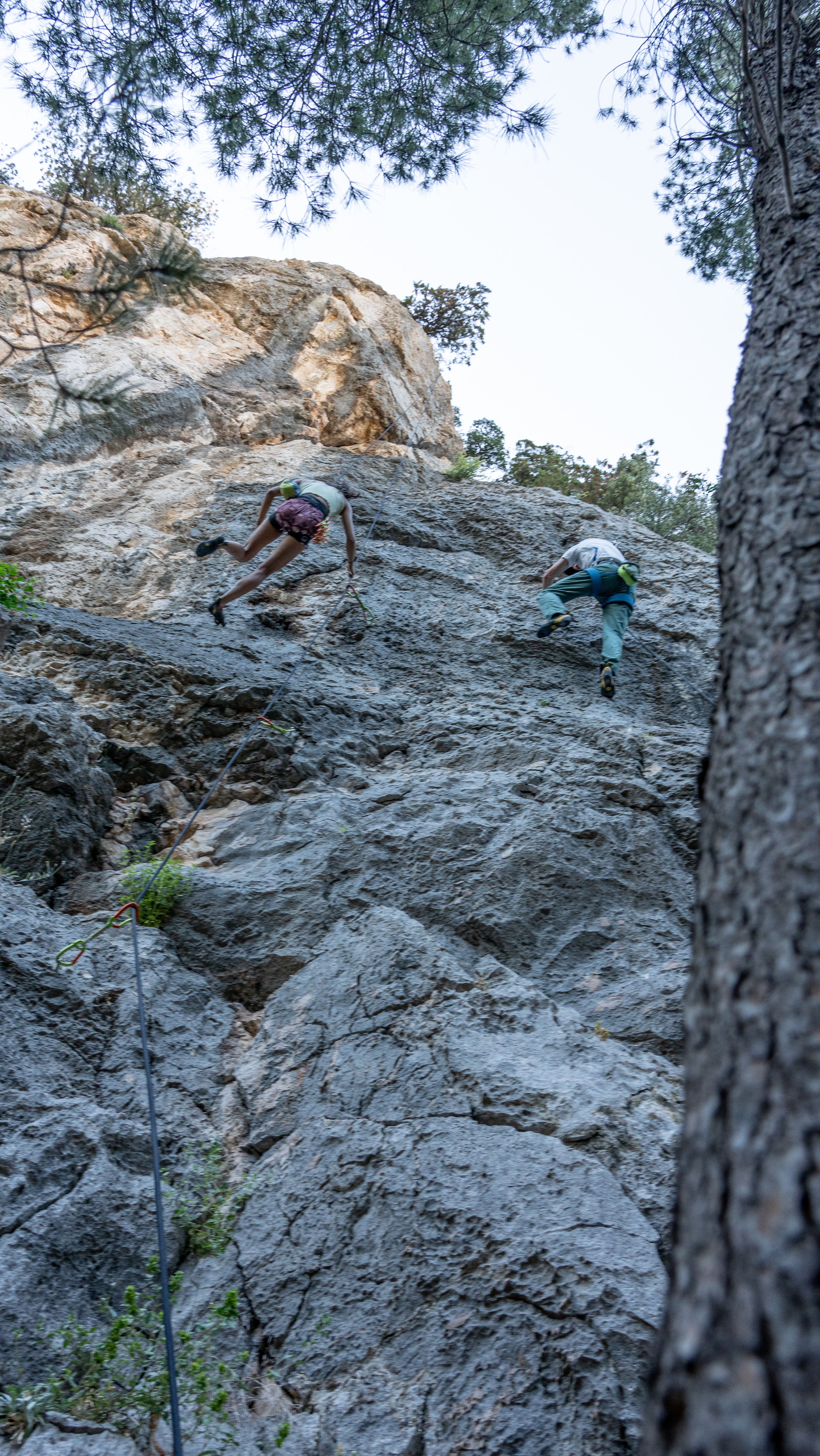 Two people sport climbing in Croatia