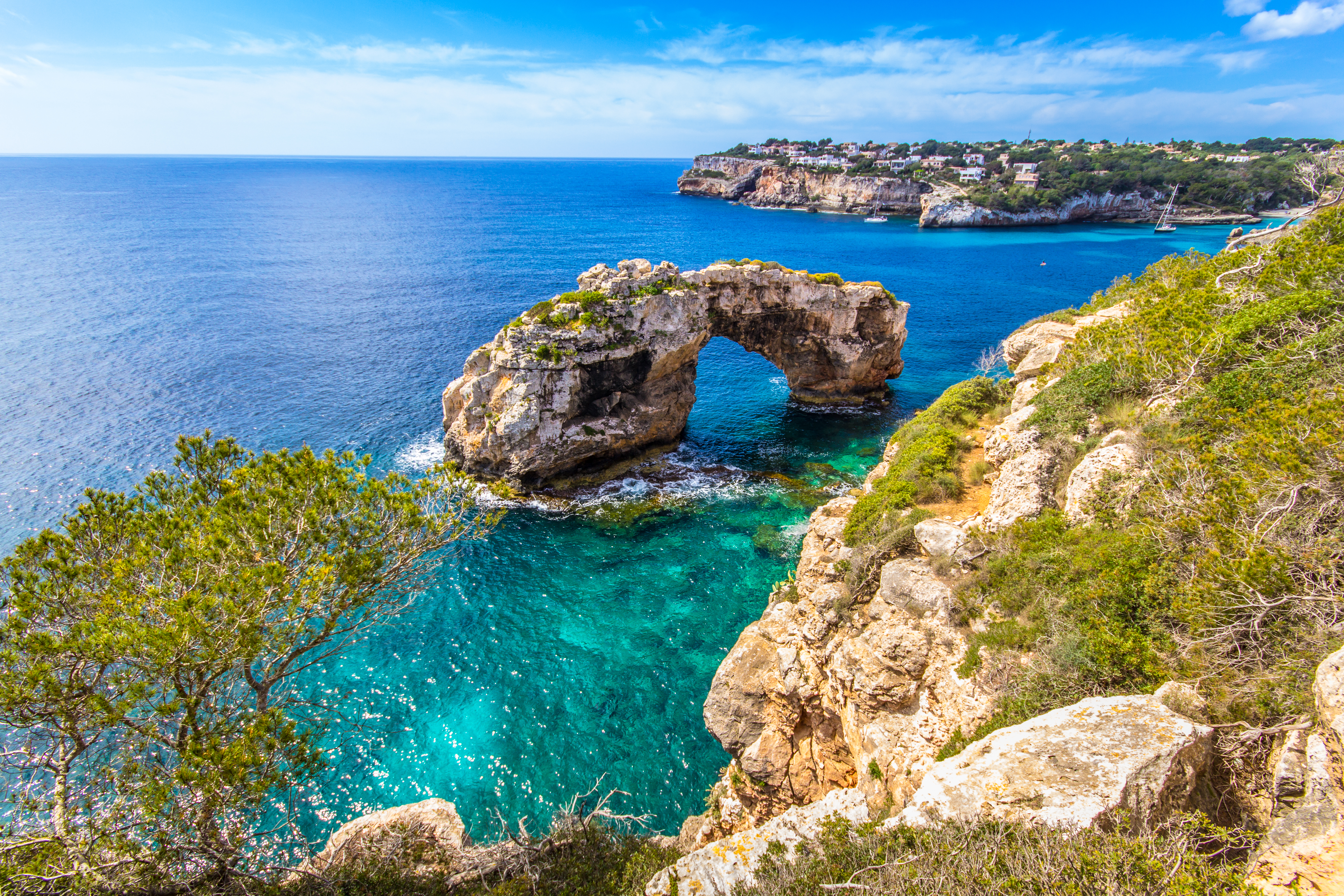 A deep water soloing spot off the coast of Mallorca